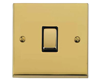 M Marcus Electrical Victorian Raised Plate 1 Gang Switches, Polished Brass Finish, Black Or White Inset Trims - R01.800.PB